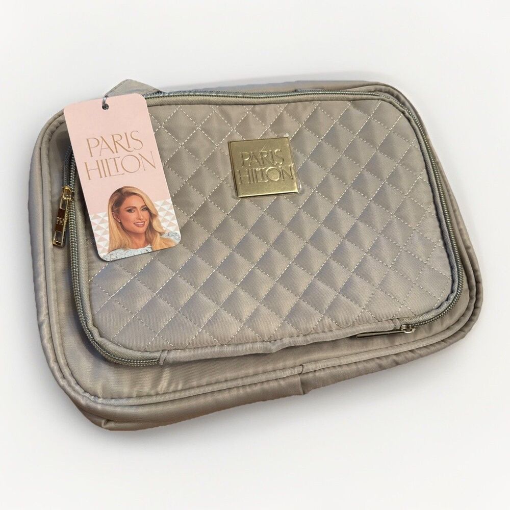 Paris Hilton Hanging Travel Toiletry Bag Travel Cosmetic Makeup Bag Beige NWT